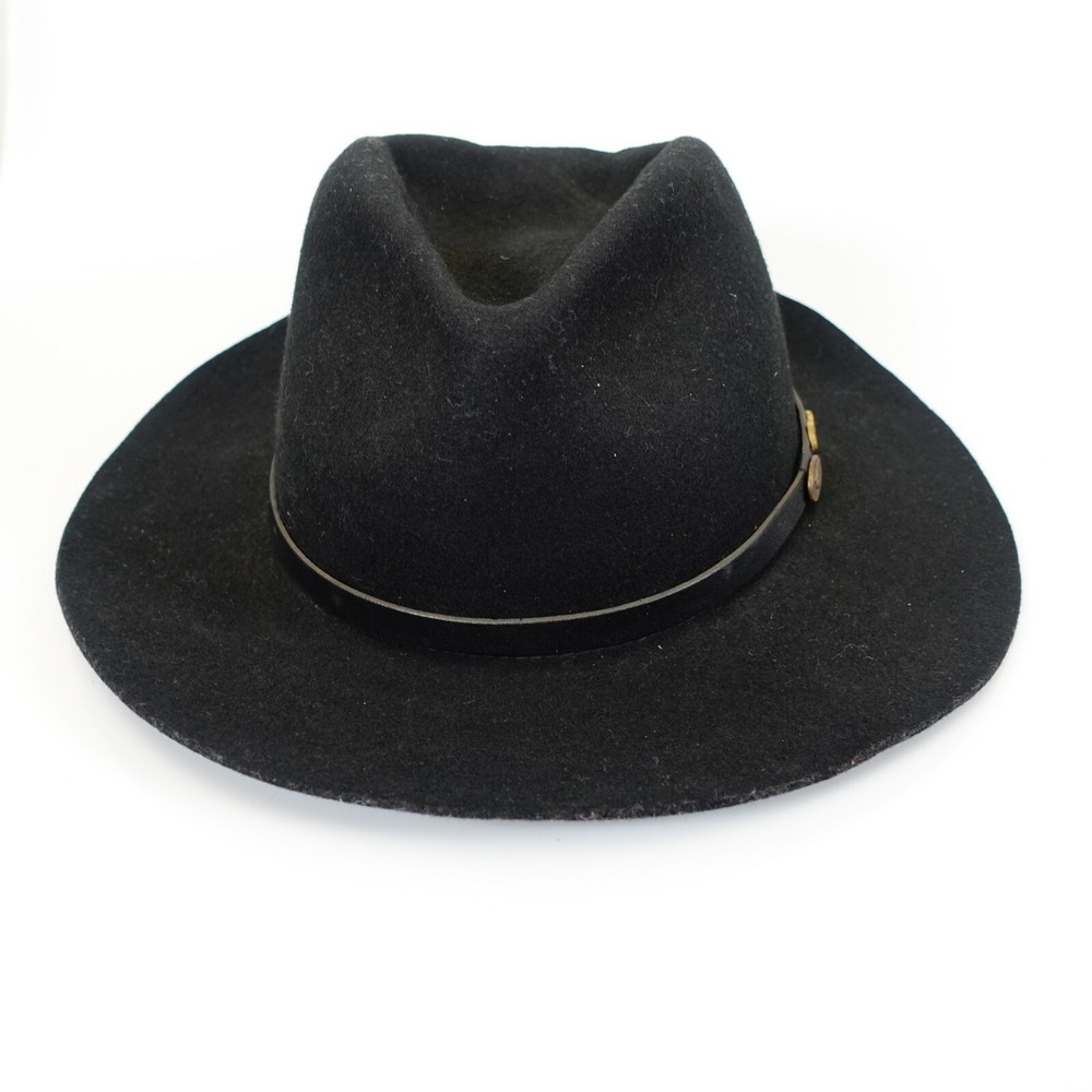 Resistol Hat XL Black Wool Fedora Hat Gold Plated Logo Cabellas Self Conforming